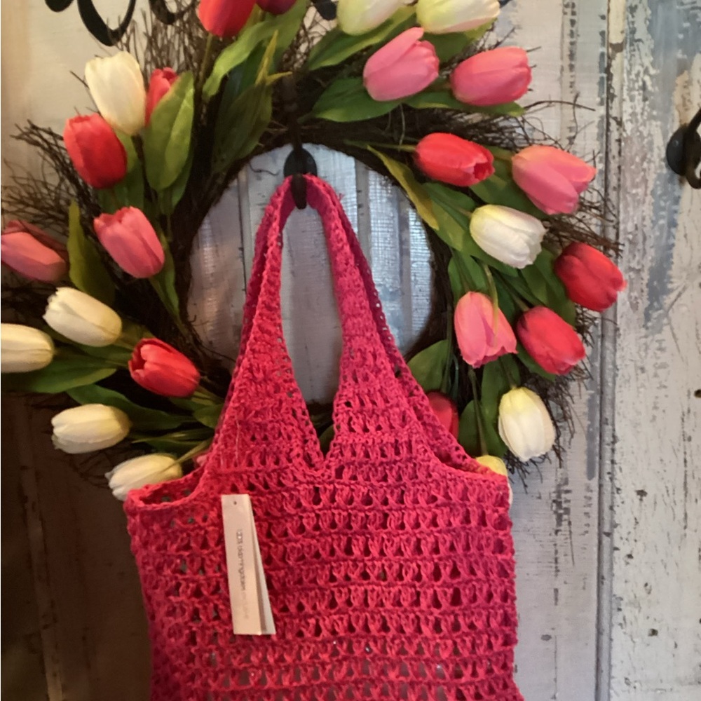 Pink Crochet Tote Bag